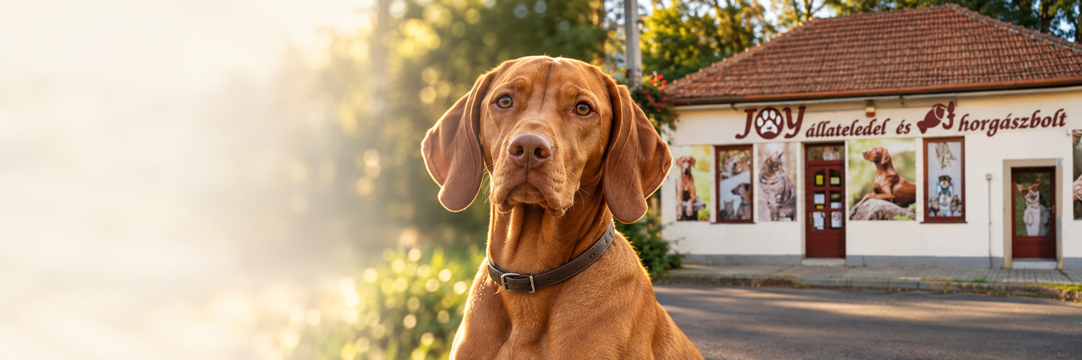Magyar vizsla a JOY tokaji üzletét bemutató kompozícióban